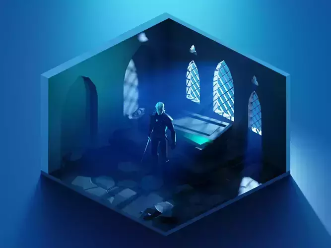The Witcher geralt  low poly model render in blender Low-poly 3D model