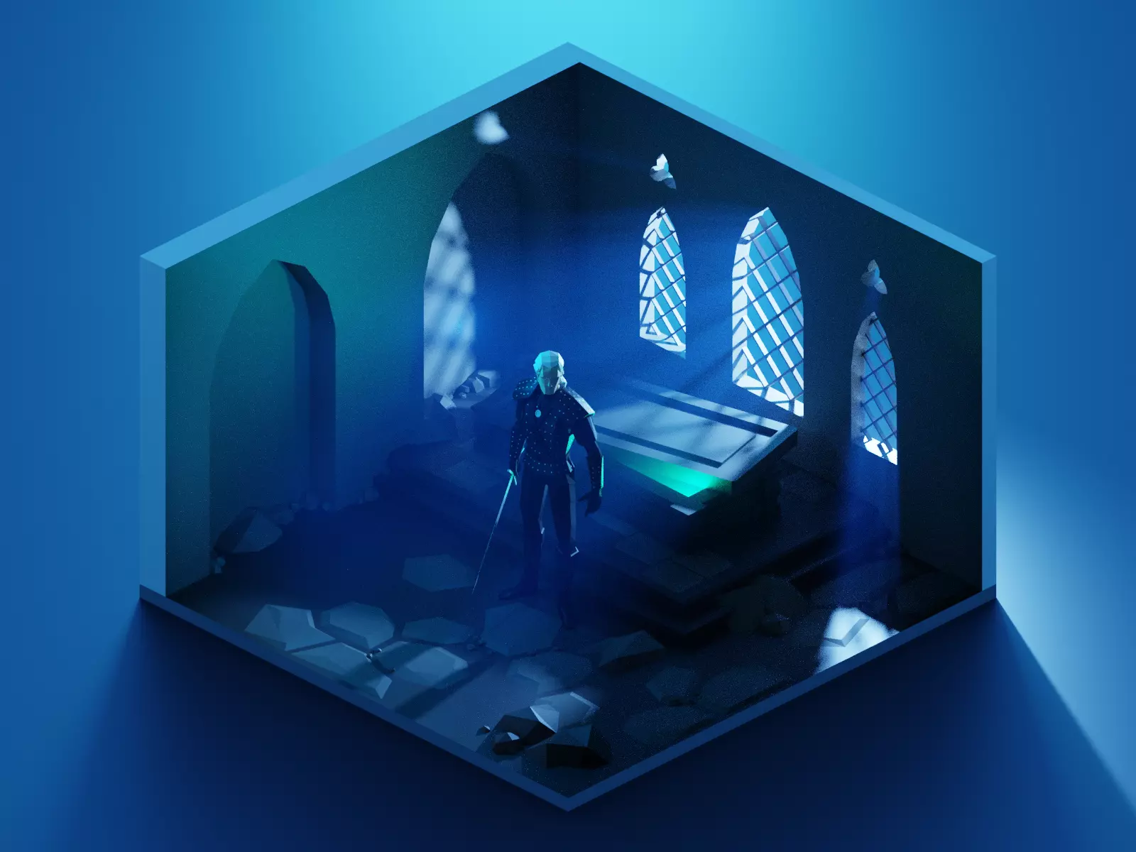The Witcher geralt low poly model render in blender Low-poly 3D model