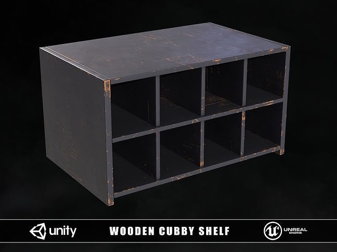 Wooden Cubby Shelf Low-poly 3D model