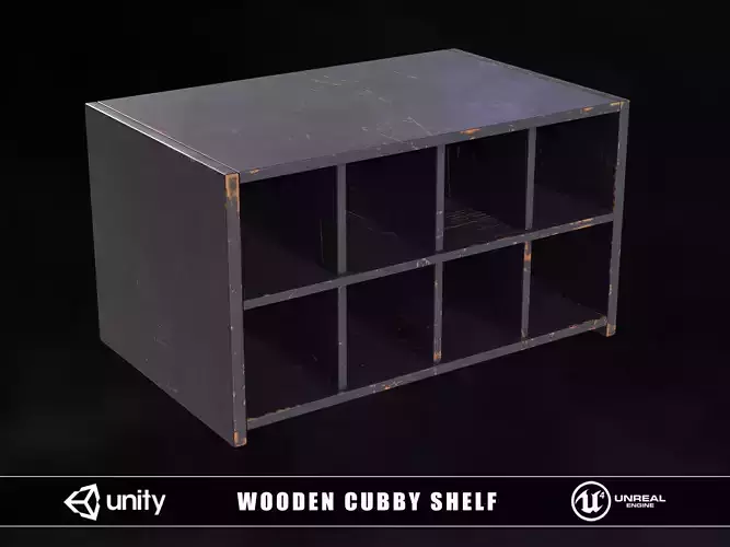 Wooden Cubby Shelf Low-poly 3D model