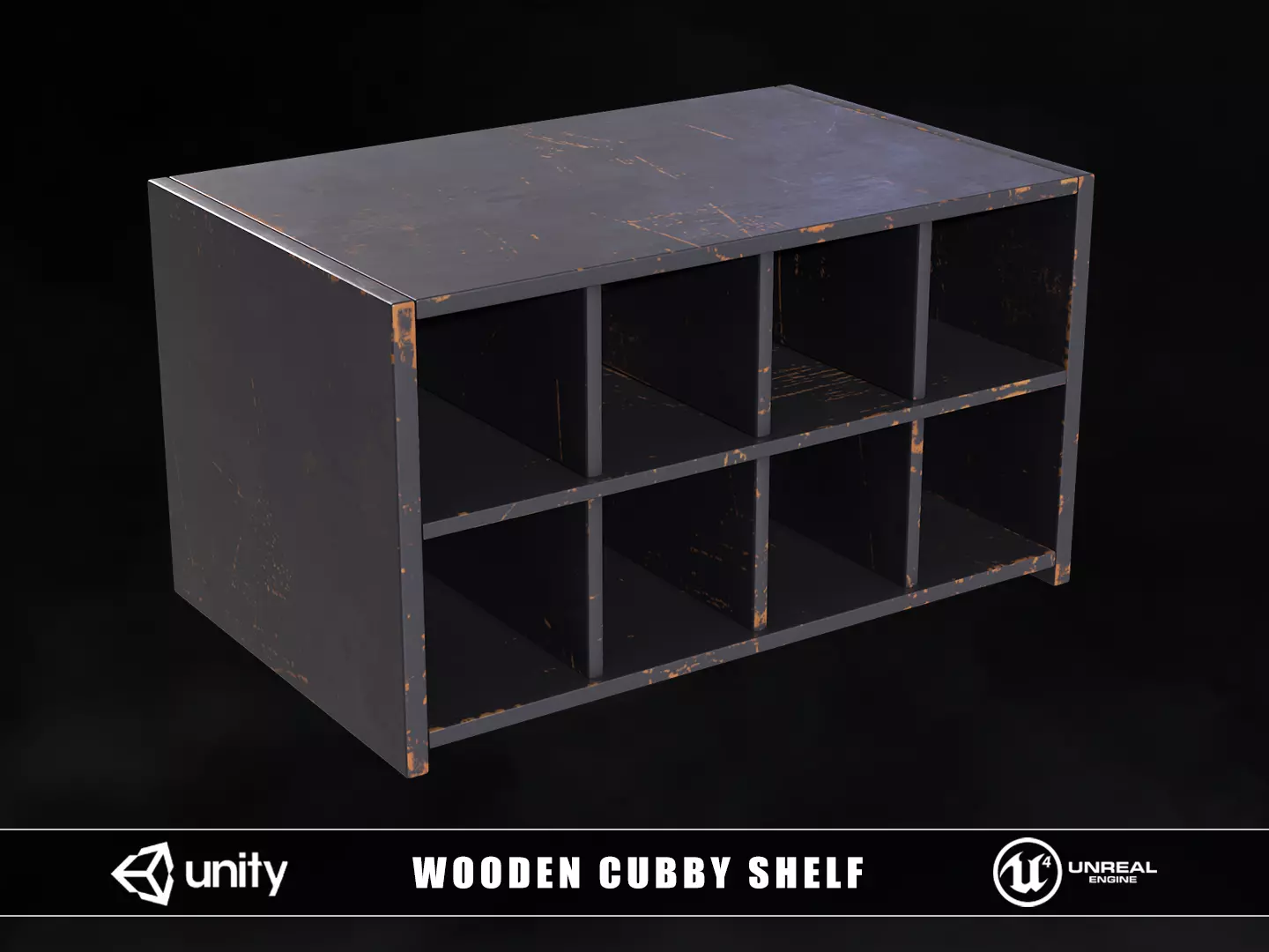 Wooden Cubby Shelf Low-poly 3D model_0