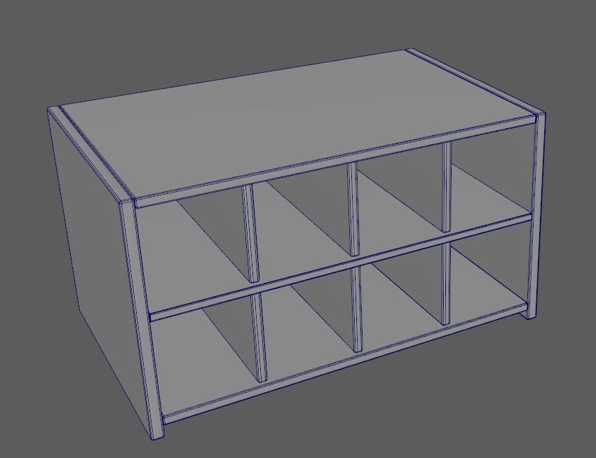 Wooden Cubby Shelf Low-poly 3D model_5