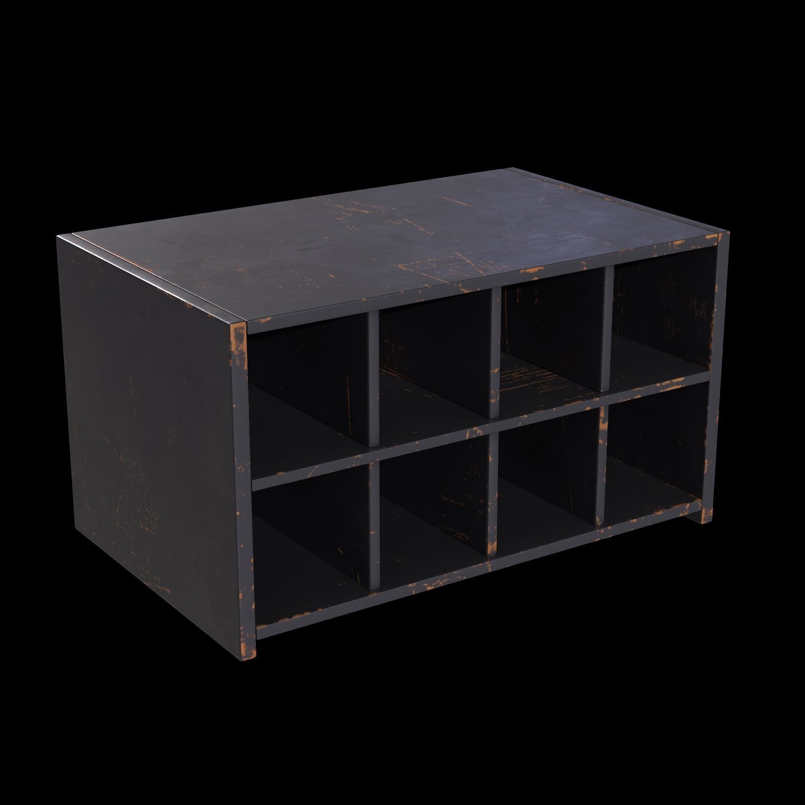Wooden Cubby Shelf Low-poly 3D model_2