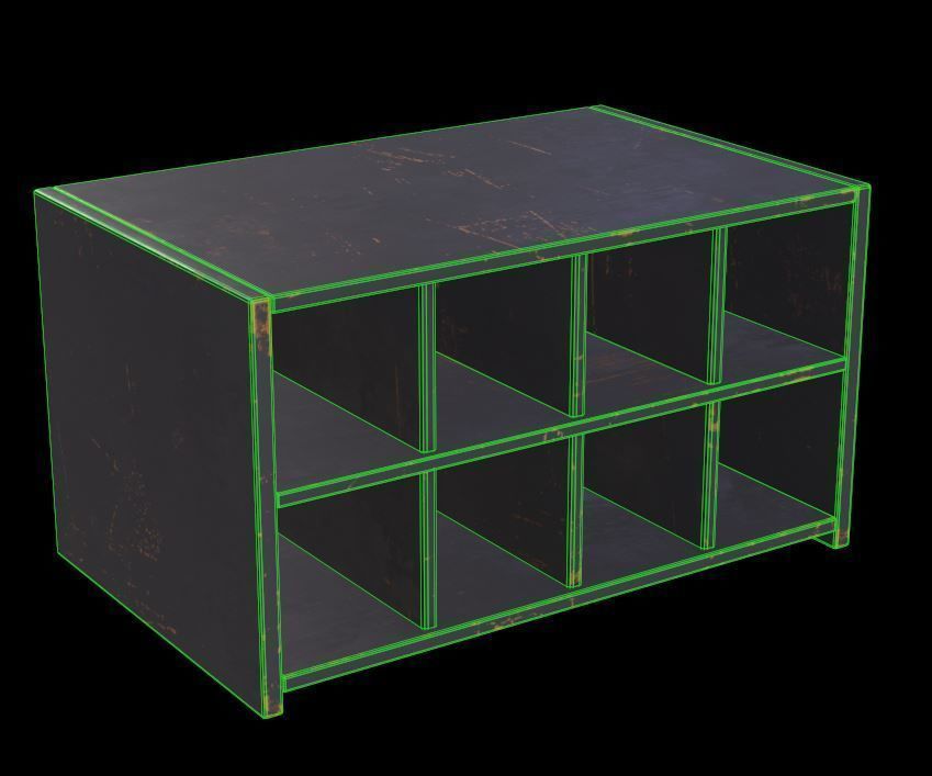 Wooden Cubby Shelf Low-poly 3D model_6