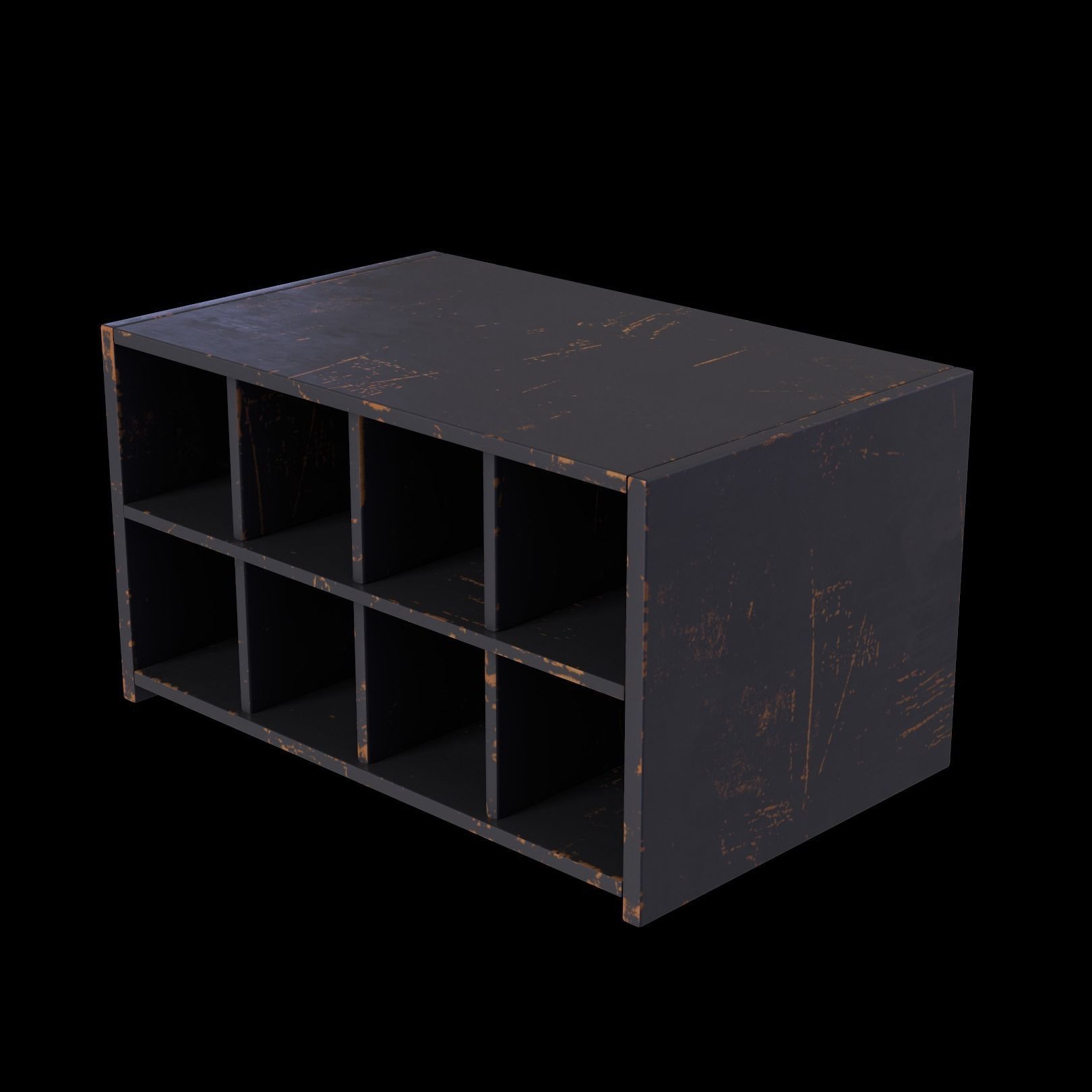 Wooden Cubby Shelf Low-poly 3D model_3