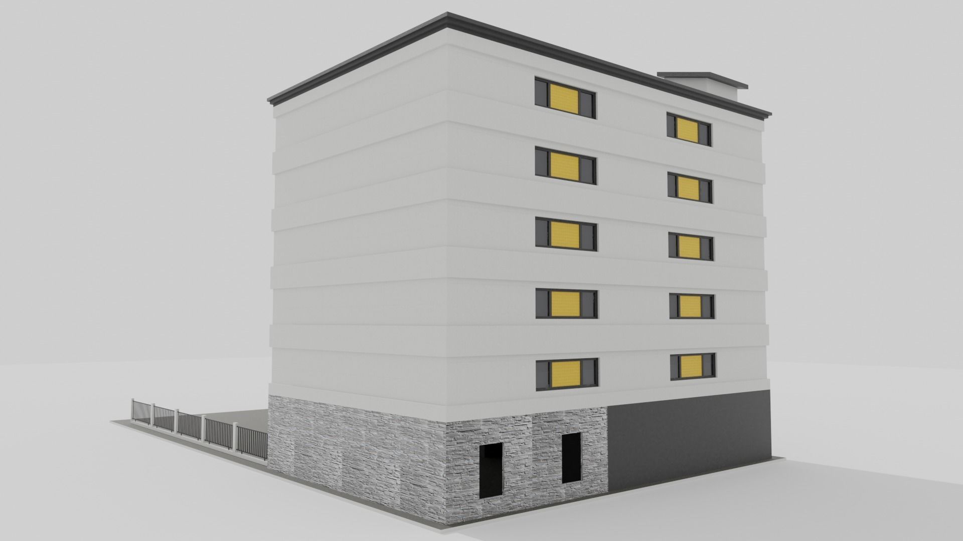 Building apartment Low-poly 3D model_3