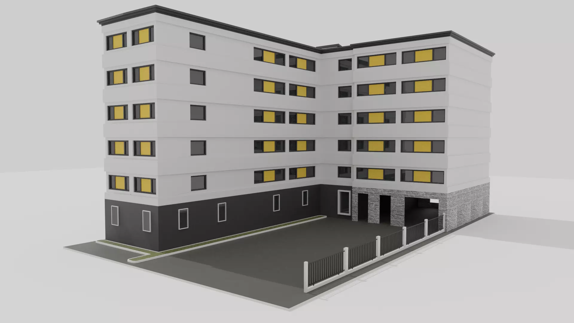 Building apartment Low-poly 3D model_0