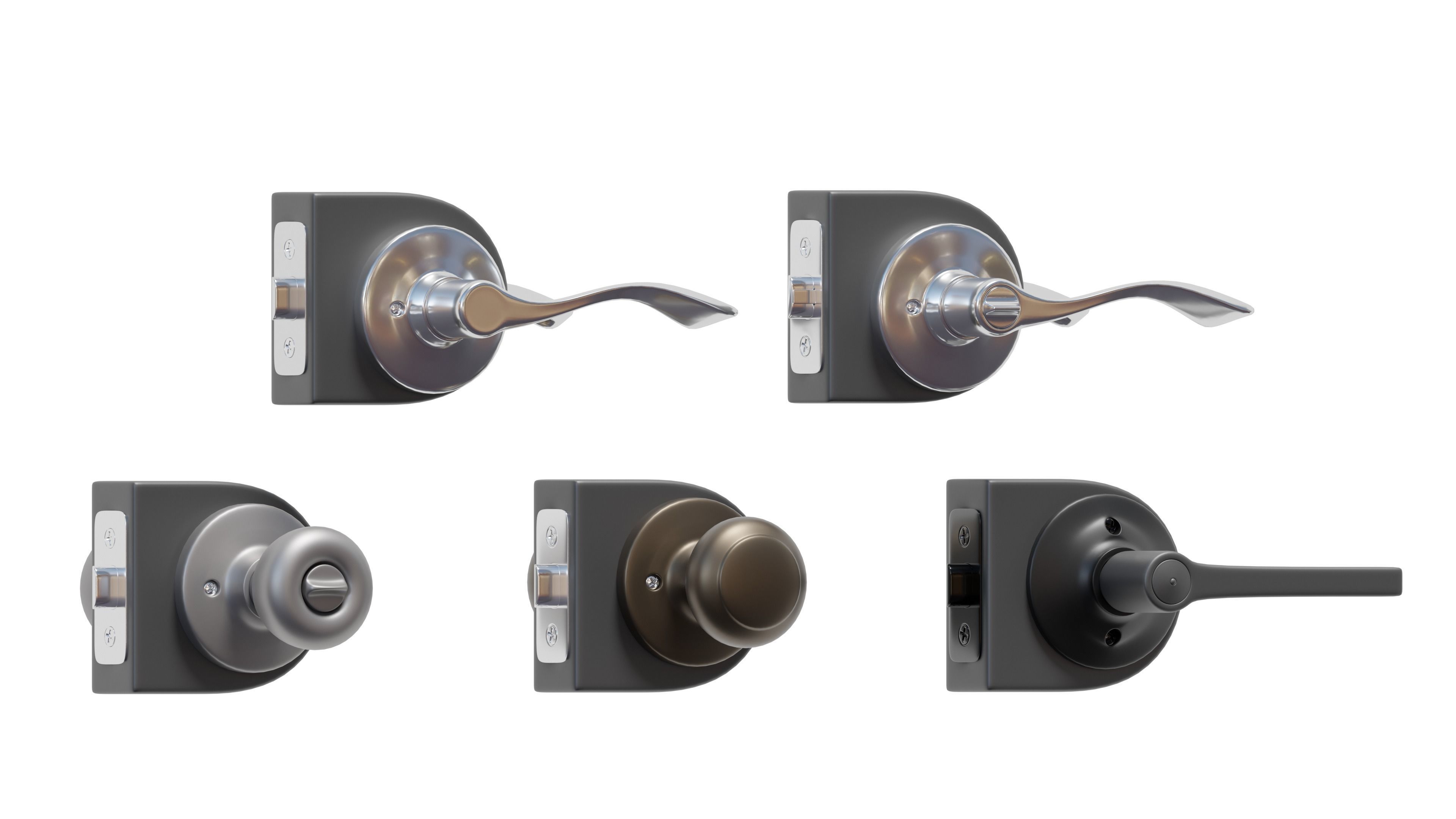 Home Interior Doors and Knobs Pack High Poly Low Poly Low-poly 3D model_12