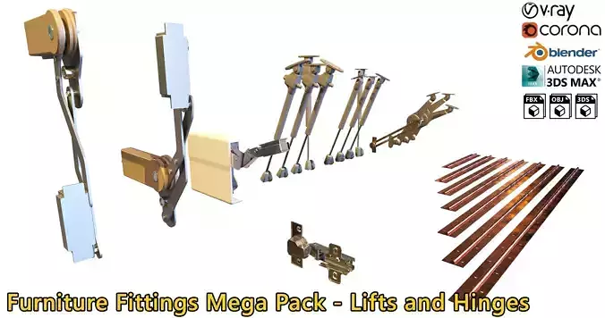Furniture Fittings Mega Pack - Lifts and Hinges 3D model
