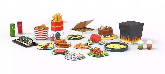 Cartoon Food Collection 02 Low-poly 3D model 2
