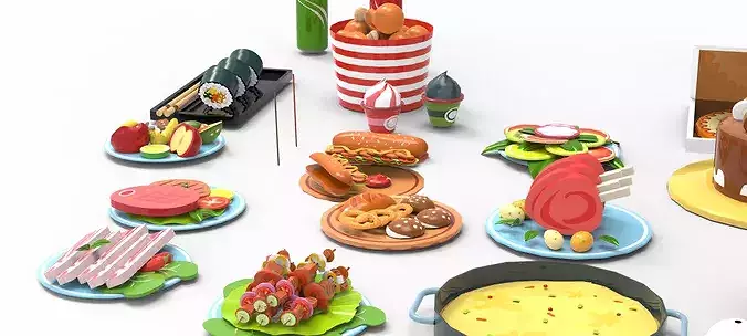 Cartoon Food Collection 02 Low-poly 3D model 3