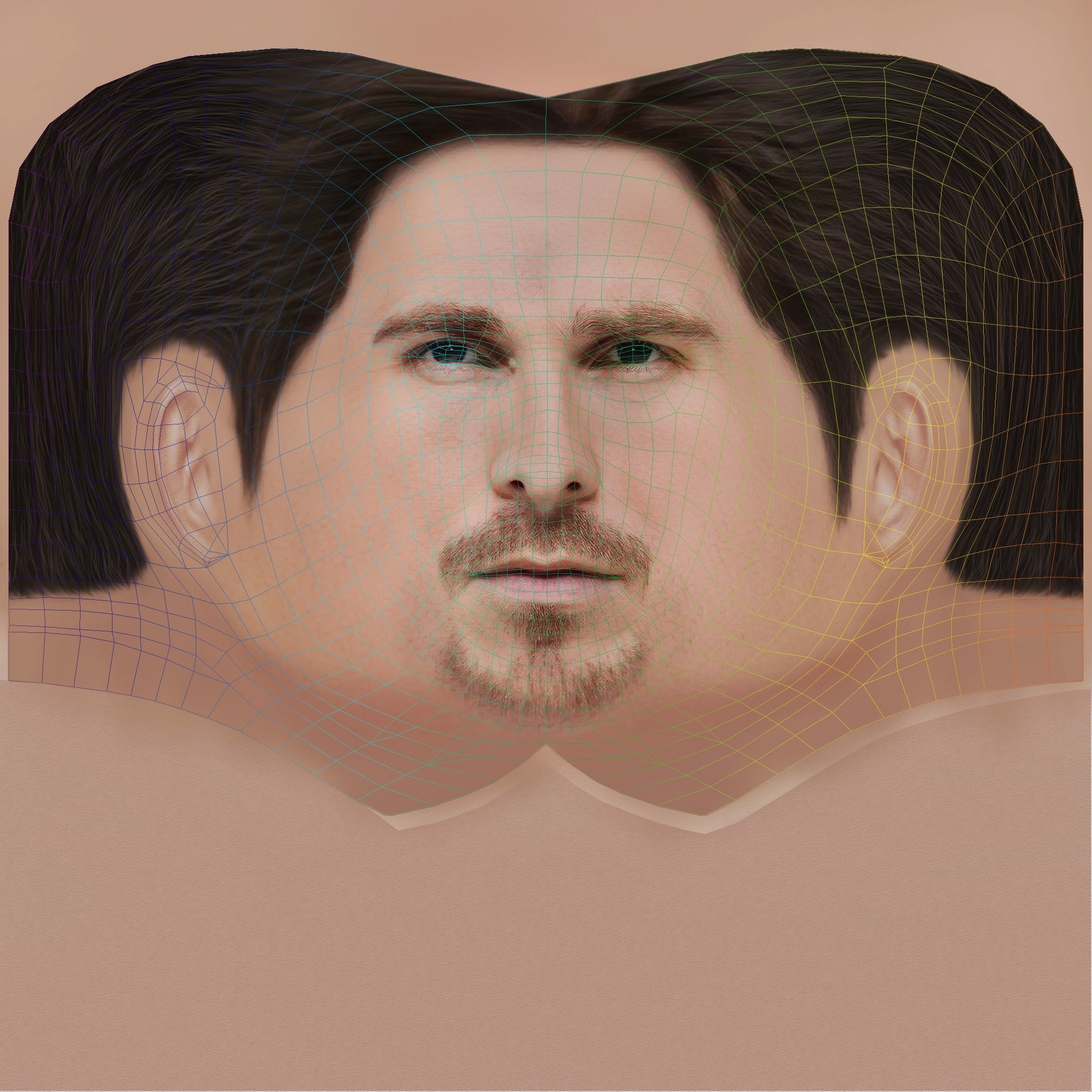 Christian Bale Head - Low poly head for game Low-poly 3D model_8