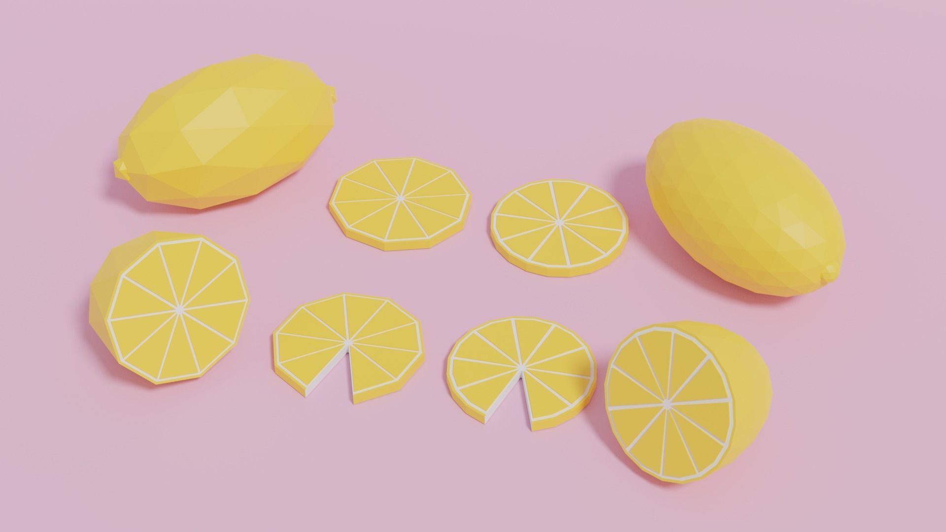 Low Poly Cartoon Lemon Low-poly 3D model_12