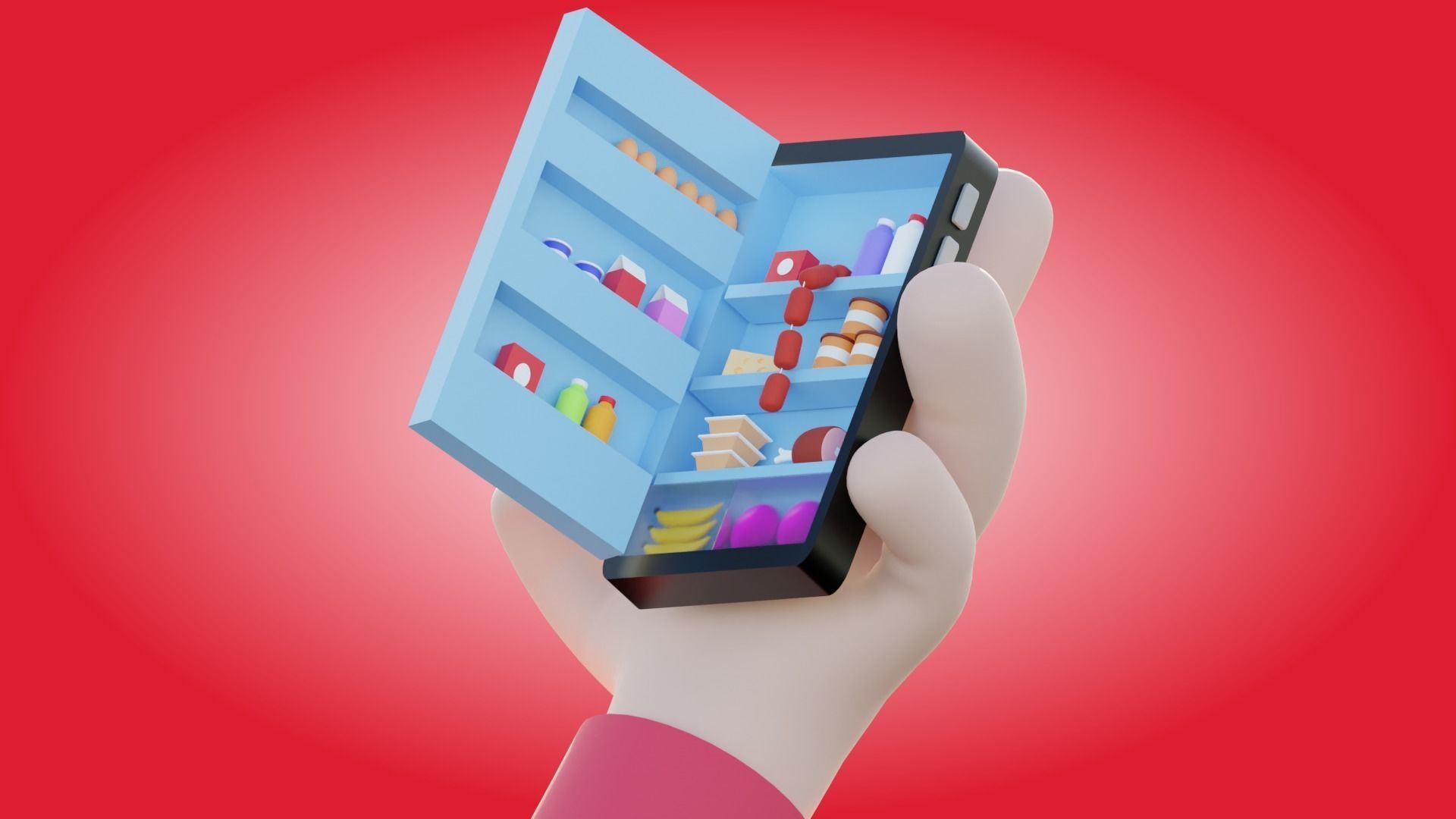 Mobile Market Illustration Low-poly 3D model_1