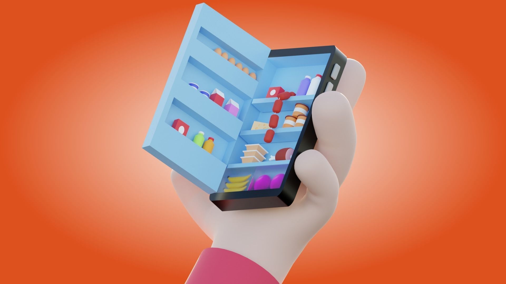 Mobile Market Illustration Low-poly 3D model_3