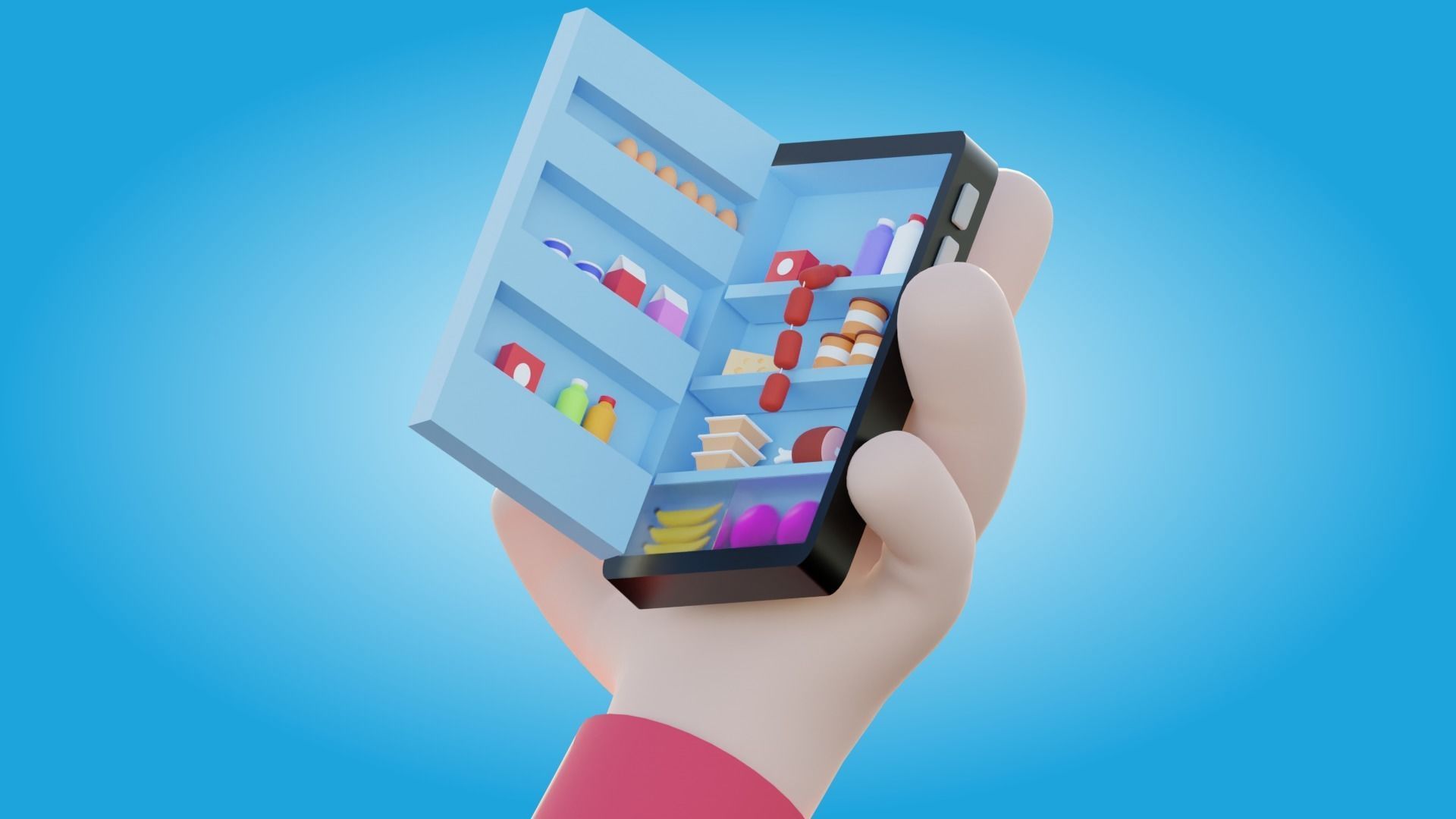 Mobile Market Illustration Low-poly 3D model_2