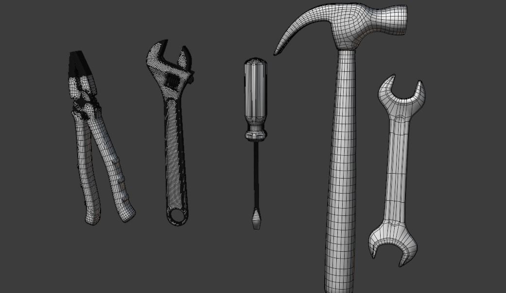 Repairman Tools with radio device and protection helmet Low-poly 3D model_5