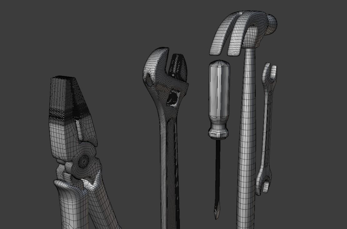 Repairman Tools with radio device and protection helmet Low-poly 3D model_9