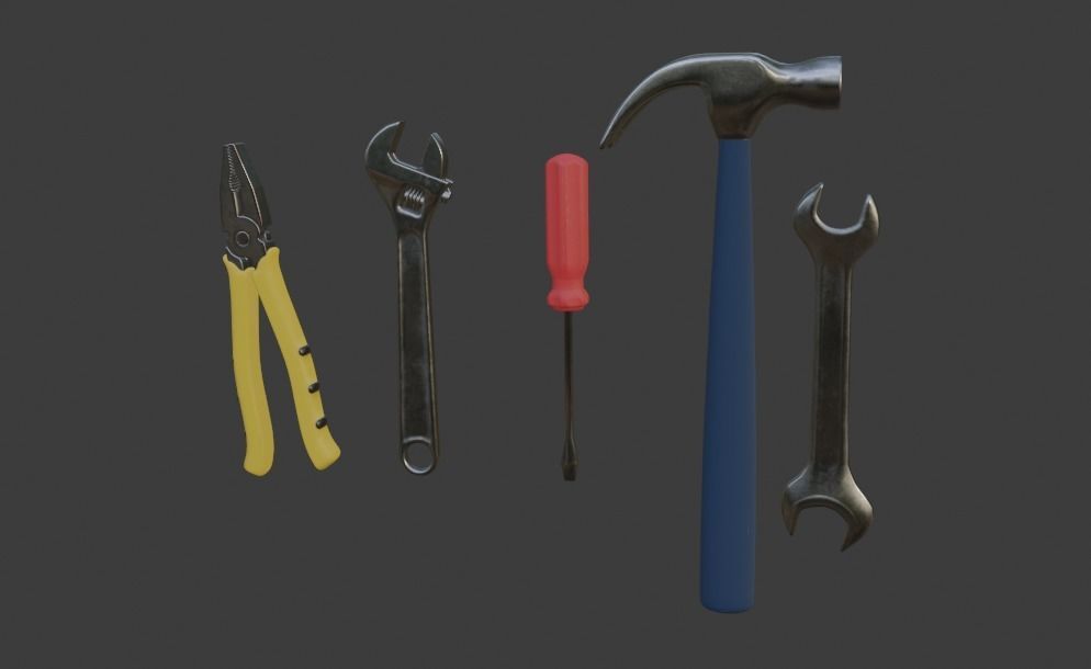 Repairman Tools with radio device and protection helmet Low-poly 3D model_2