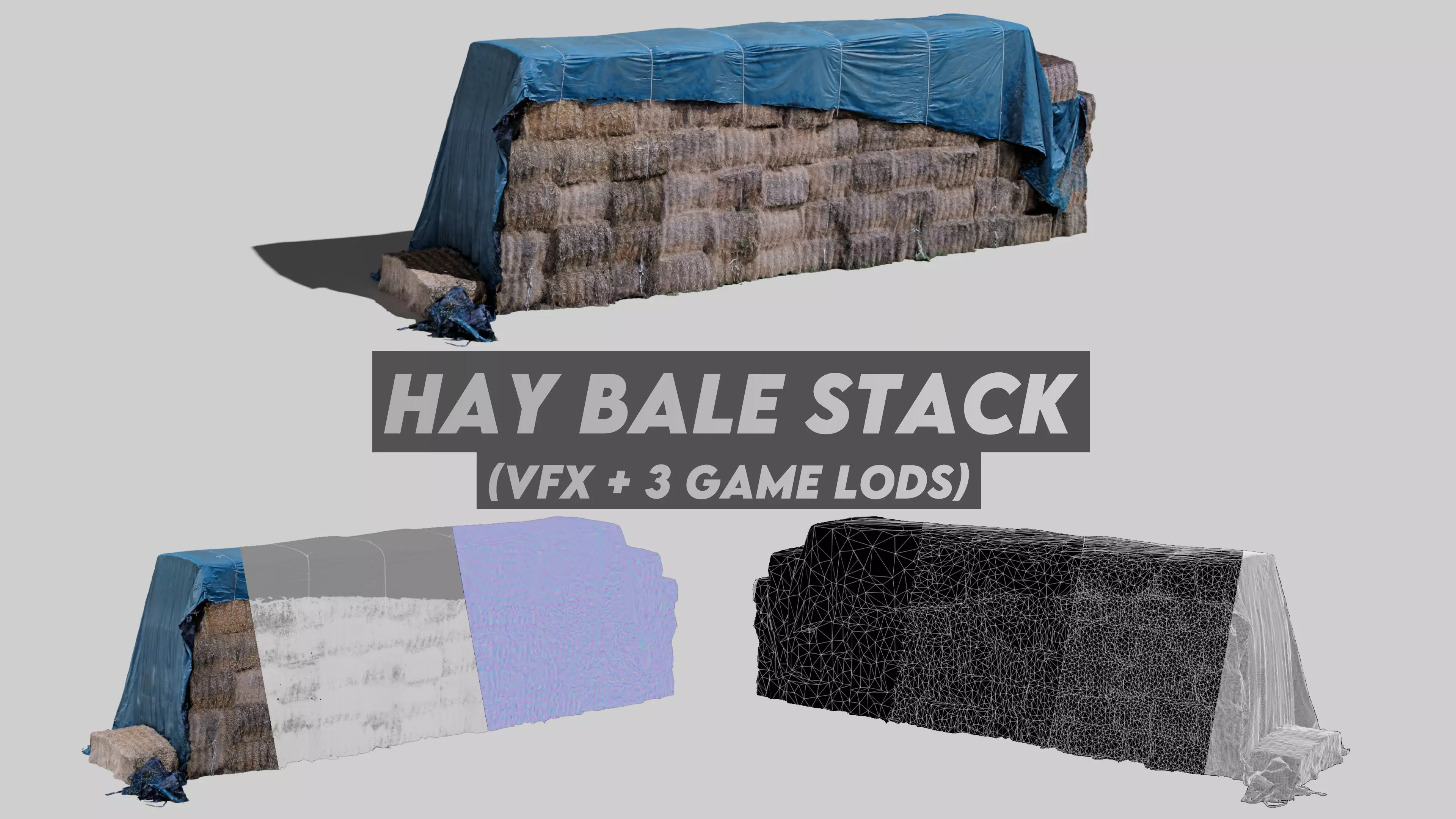 Hay Bale Stack - Photogrammetry Low-poly 3D model_0