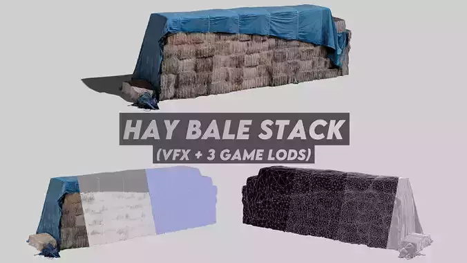 Hay Bale Stack - Photogrammetry Low-poly 3D model