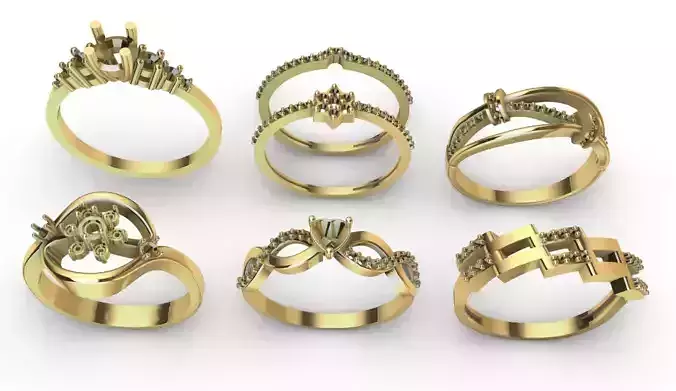 6 Units Ring Lady Gold Light Anillos liviano para dama 3D print model