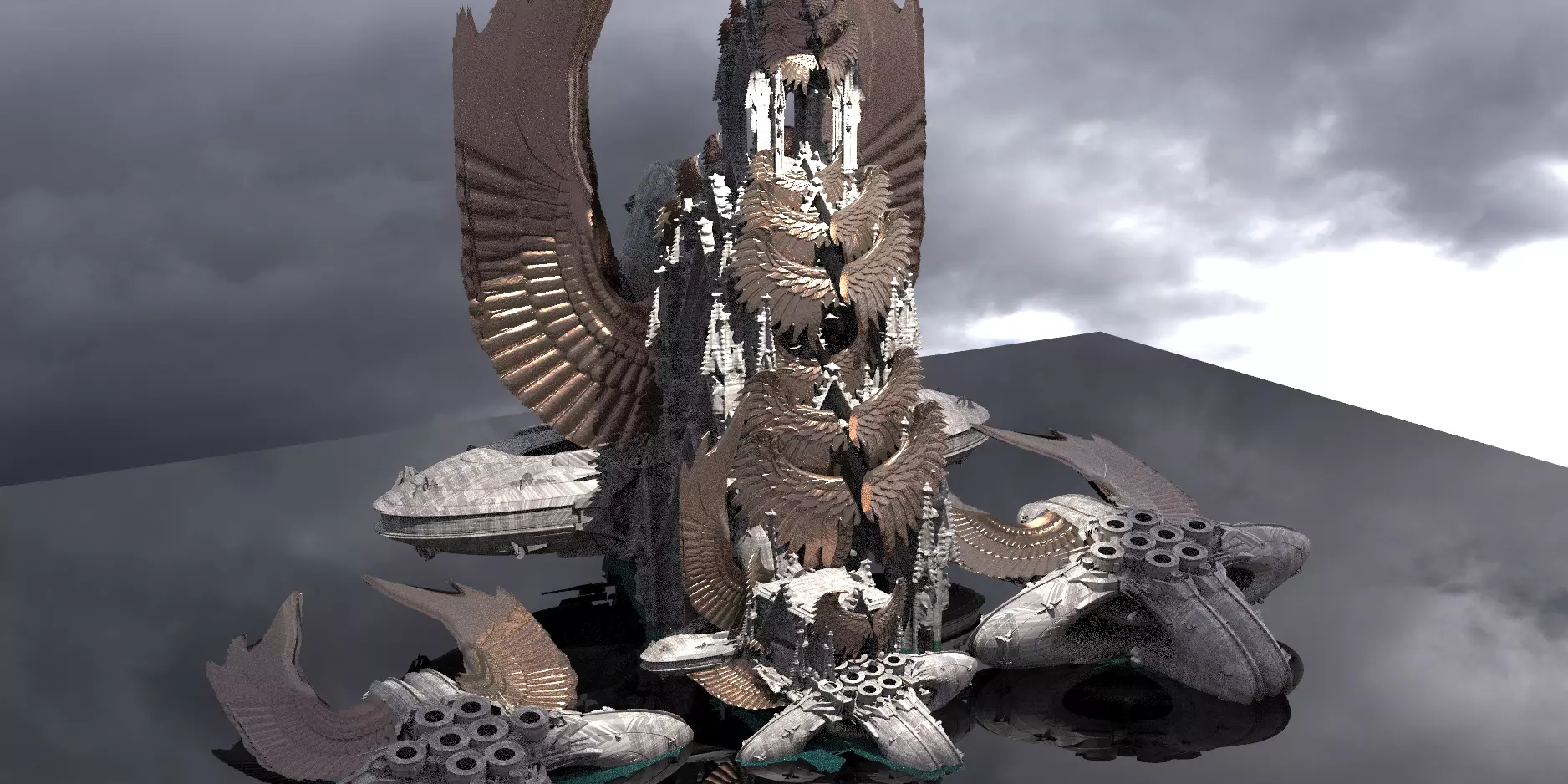 Floating Angel monolith Sci-fi Hive Queen Extended kitbash 3D model_0