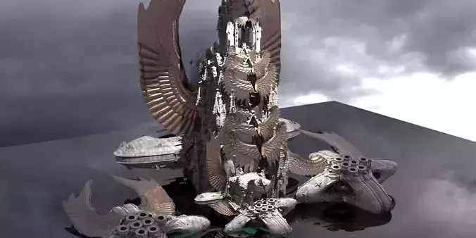 Floating Angel monolith Sci-fi Hive Queen Extended kitbash 3D model
