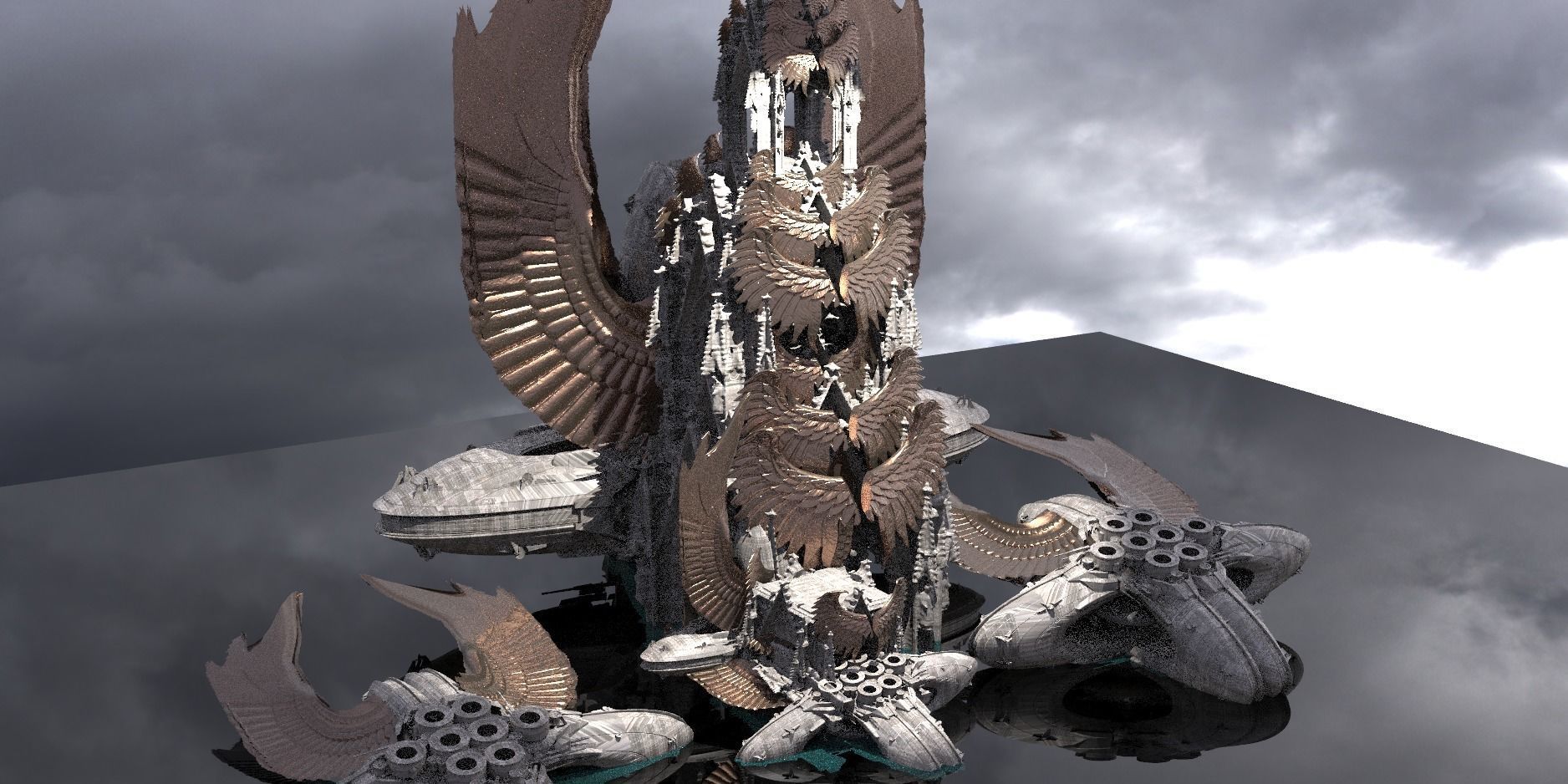 Floating Angel monolith Sci-fi Hive Queen Extended kitbash 3D model_1