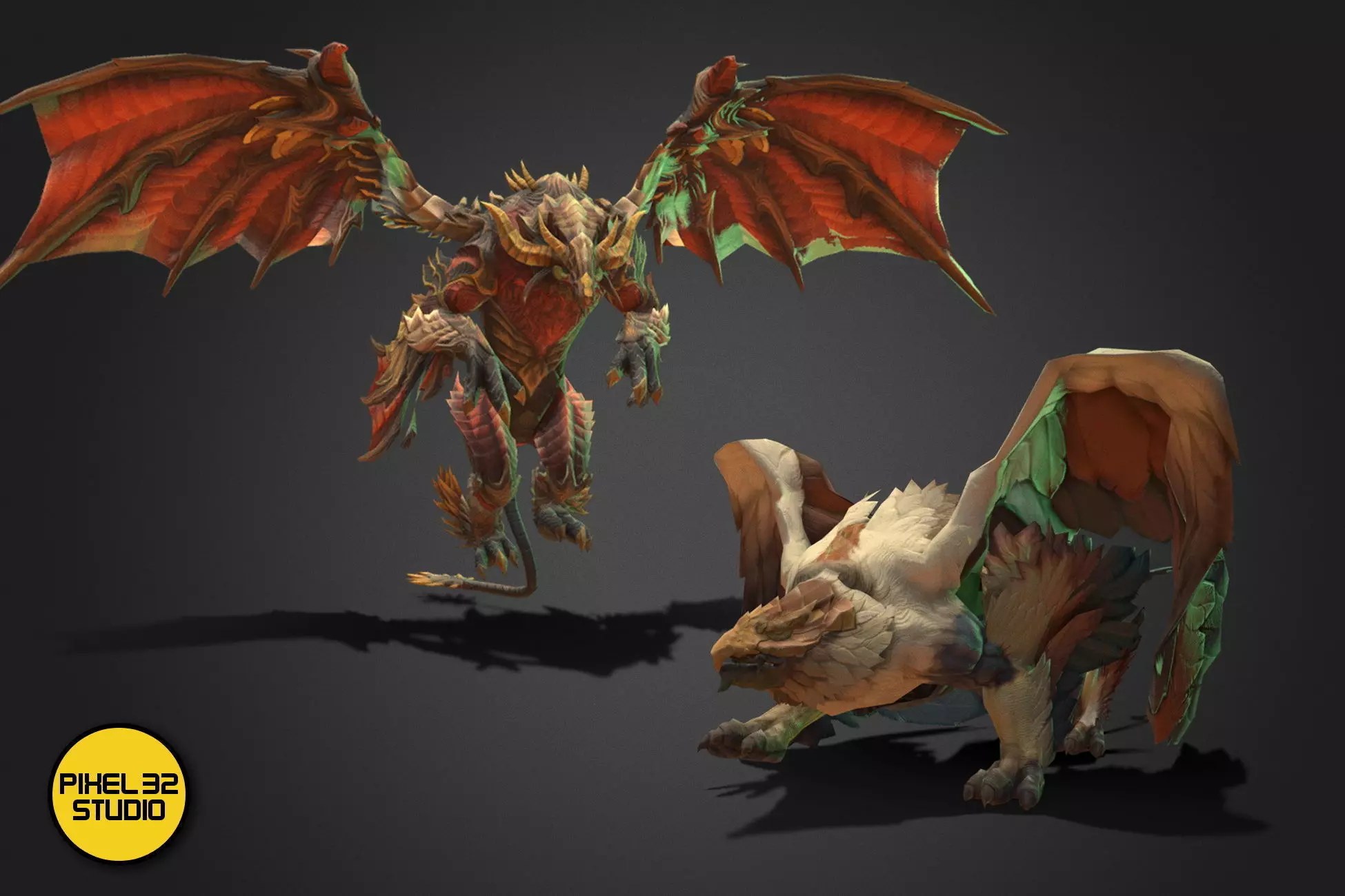 Fantasy Creature - Combat Griffon Low-poly 3D model_0