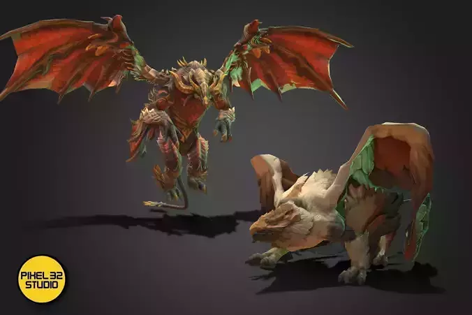 Fantasy Creature - Combat Griffon Low-poly 3D model