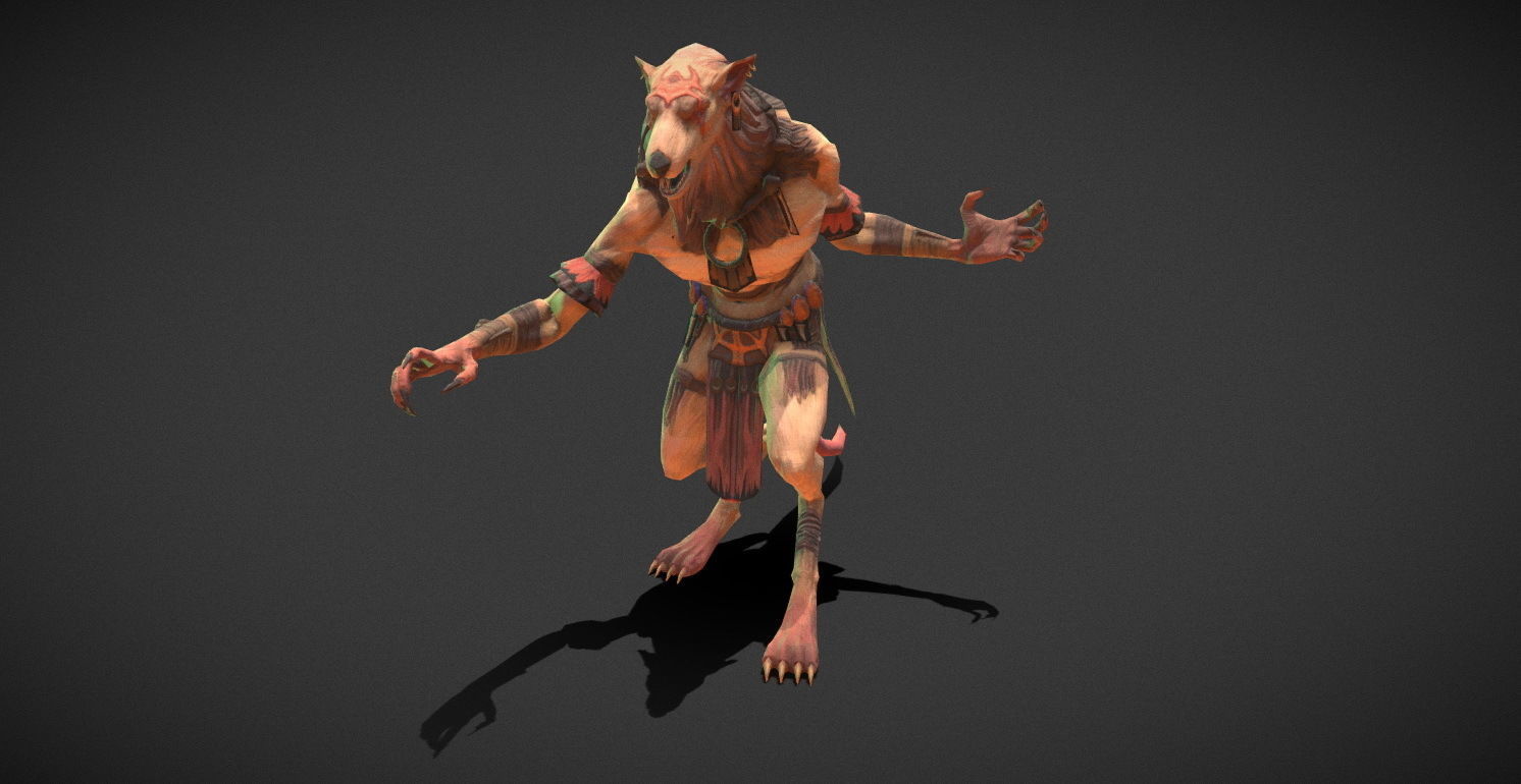 Fantasy Creature - Combat RatMan Low-poly 3D model_7