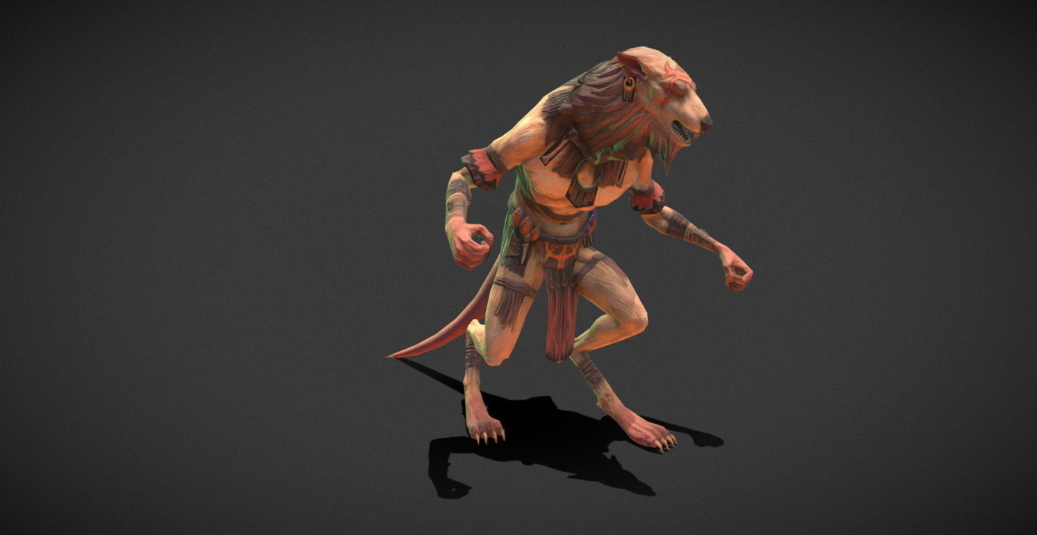 Fantasy Creature - Combat RatMan Low-poly 3D model_3