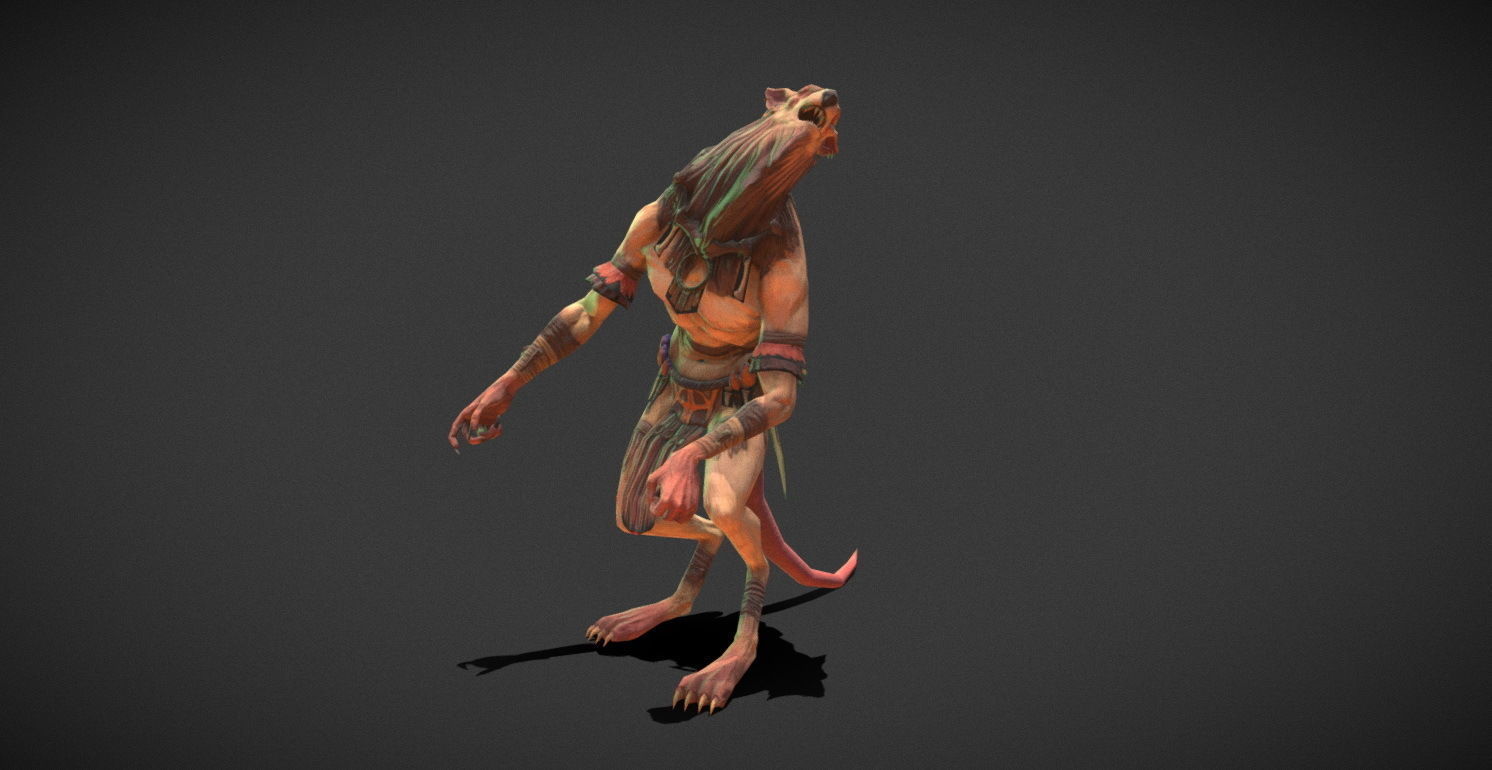 Fantasy Creature - Combat RatMan Low-poly 3D model_10