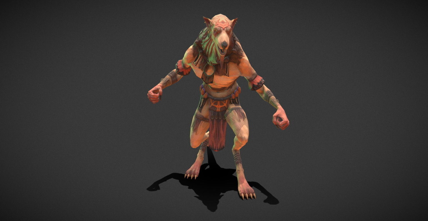 Fantasy Creature - Combat RatMan Low-poly 3D model_2