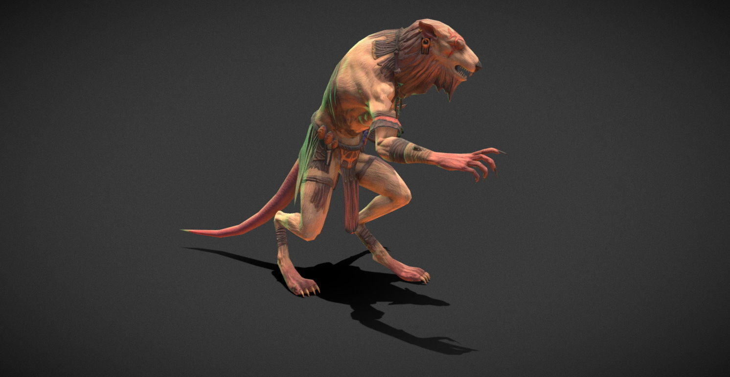 Fantasy Creature - Combat RatMan Low-poly 3D model_8