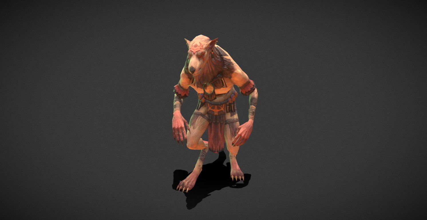 Fantasy Creature - Combat RatMan Low-poly 3D model_4