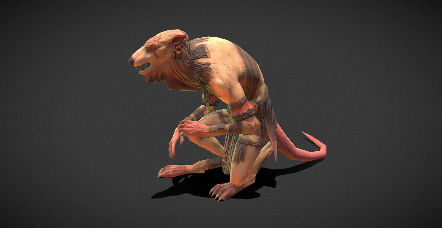 Fantasy Creature - Combat RatMan Low-poly 3D model_6