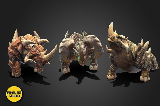 Fantasy Creature - Combat Rhino Low-poly 3D model