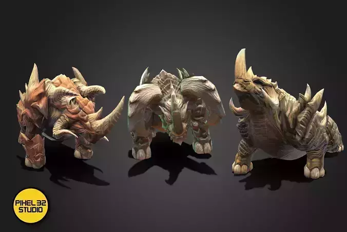 Fantasy Creature - Combat Rhino Low-poly 3D model