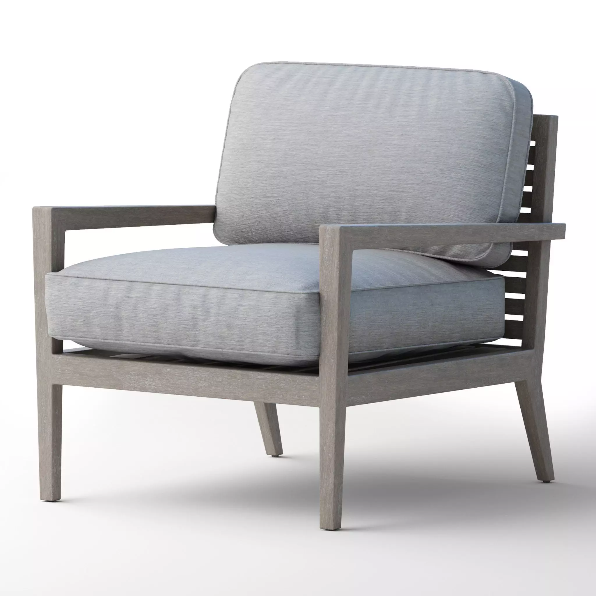 Sanford Rustic Modern Outdoor Grey Cushioned Wood Arm Chair 3D model