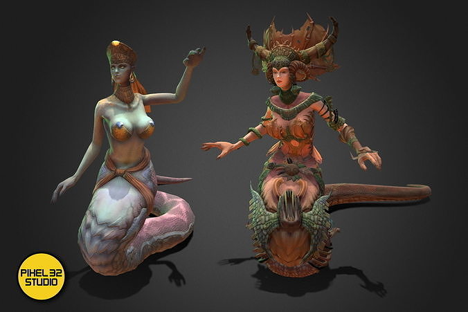 Fantasy Creature - Combat SnakeGirl Low-poly 3D model