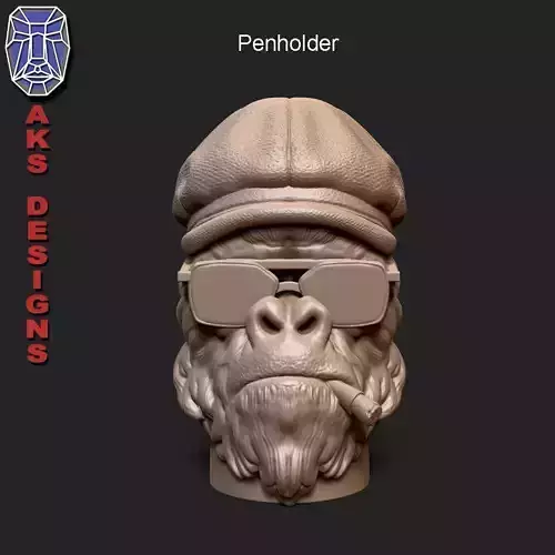 Gangster gorilla smoking with cap v2 Penholder and flowerpot 3D print model