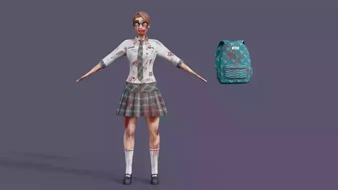 Cartoon School Girl Zombie NO RIGG 