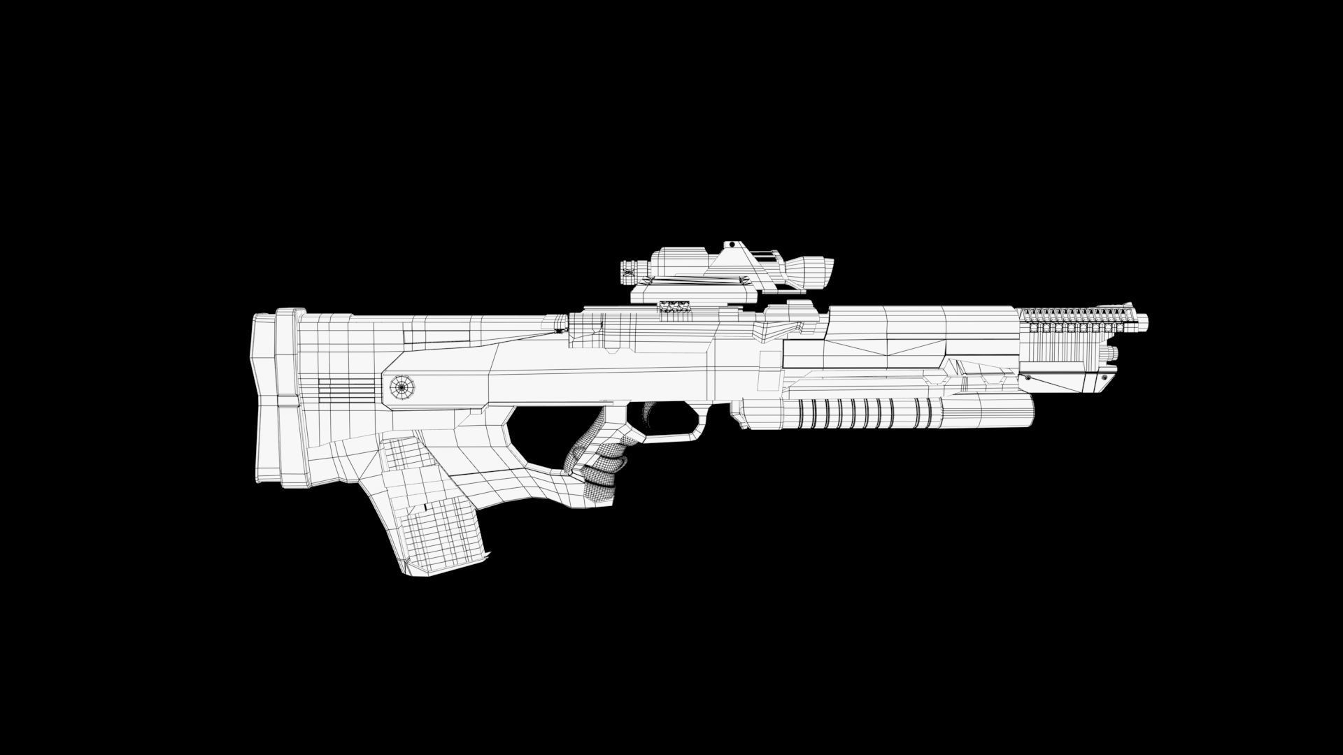 Assault rifle Low-poly 3D model_5