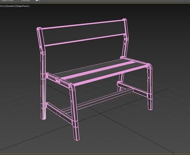 Bench  - Wooden 3D model 2