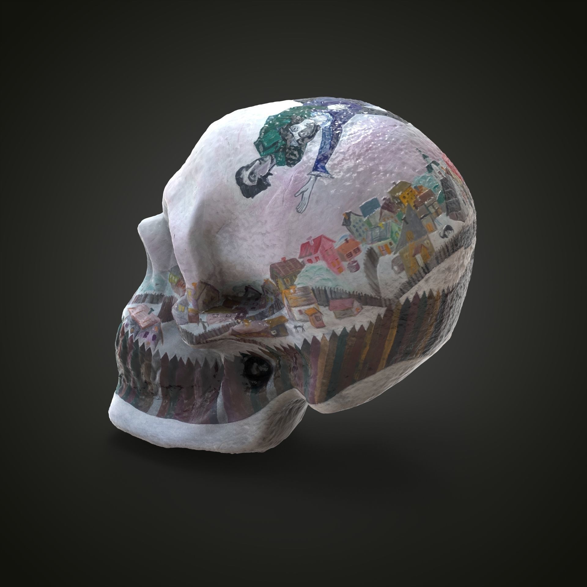 Shagal above the city scull Low-poly 3D model_1