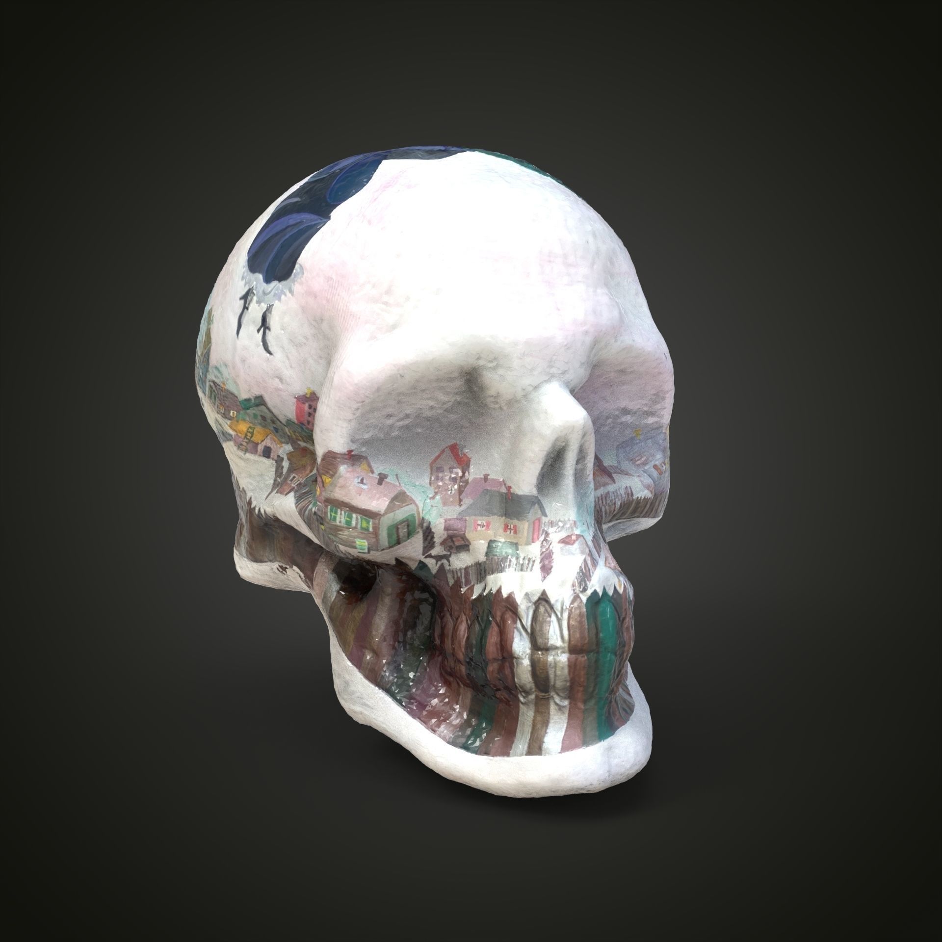 Shagal above the city scull Low-poly 3D model_9