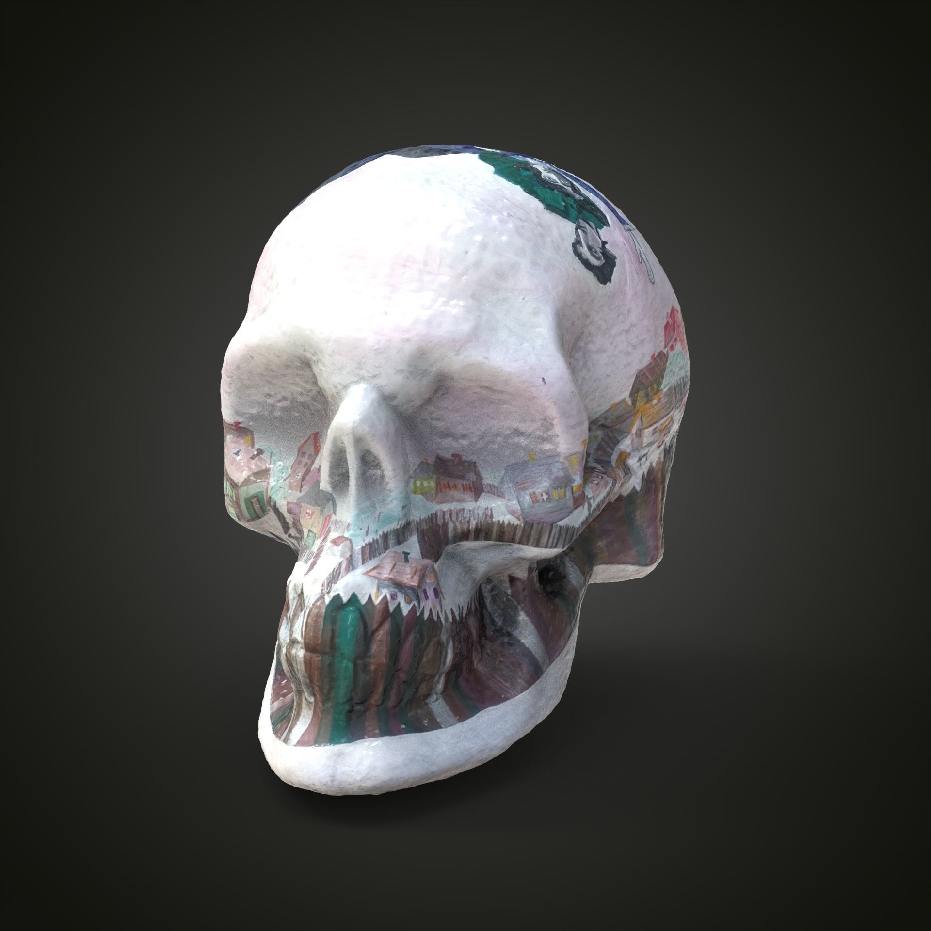 Shagal above the city scull Low-poly 3D model_12