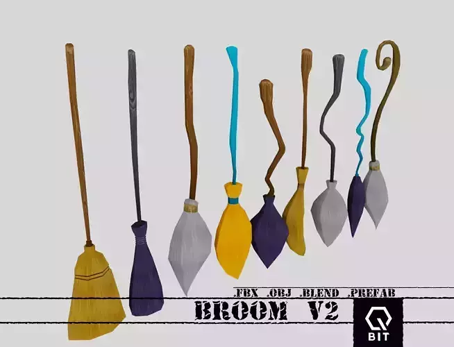 Broom pack v2 low poly cartoon 